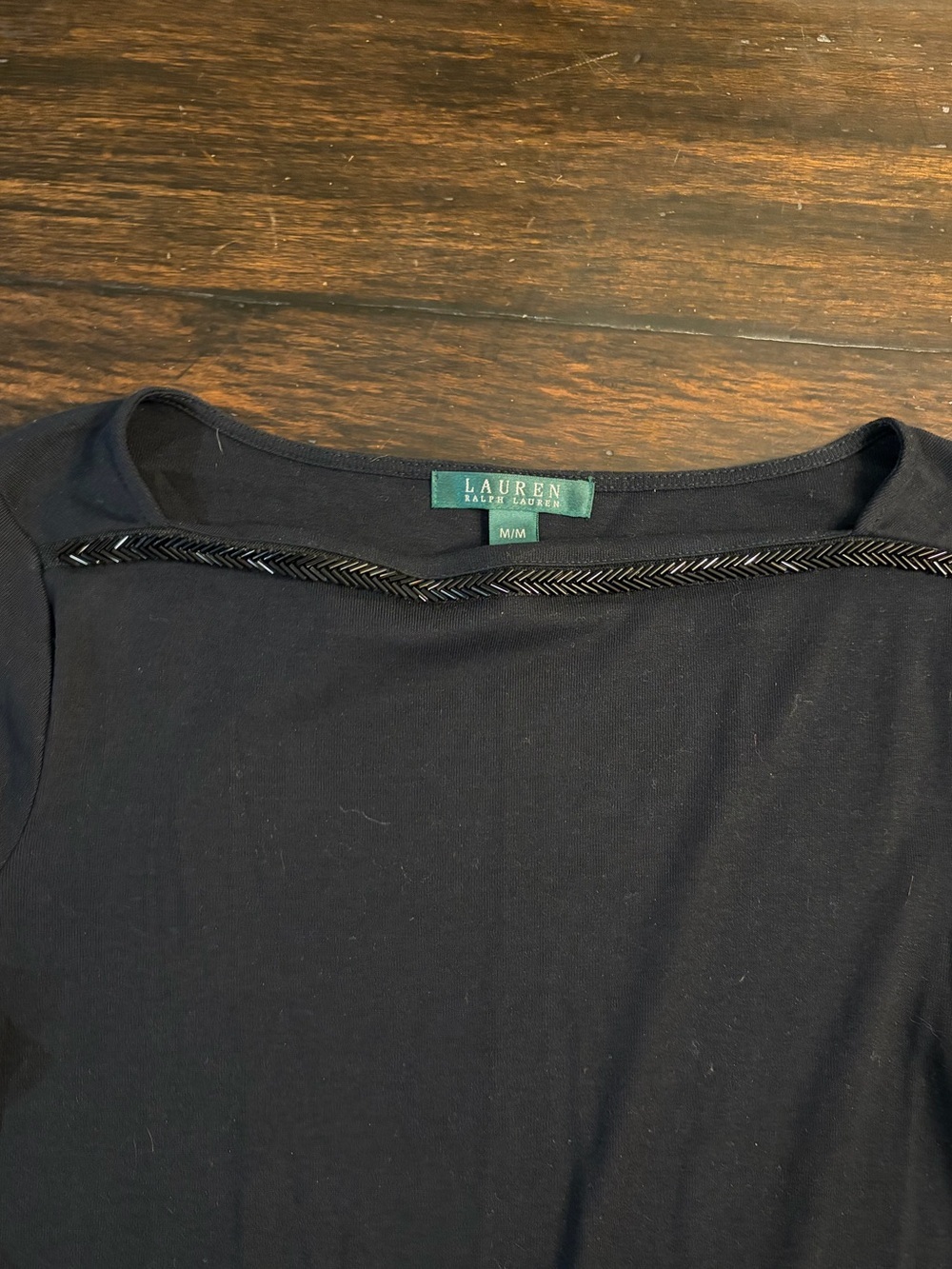 Lauren Ralph Lauren Black Long Sleeve Boatneck bateau neckline Top size medium